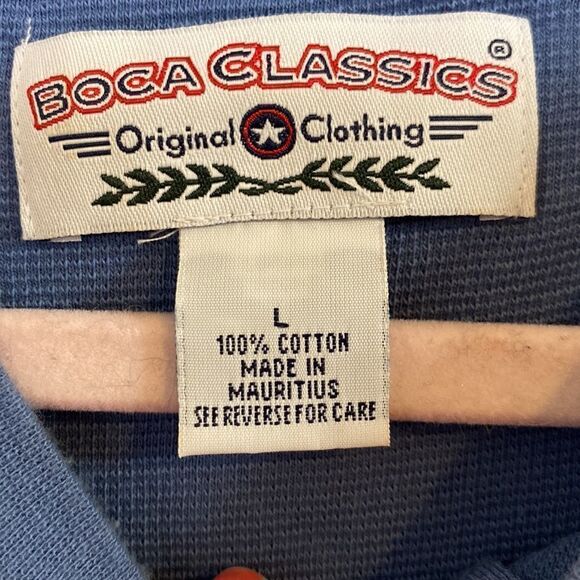 Boca Classics Blue Tee Shirt Short Sleeve Three Button Henley Size Large - Picture 2 of 4